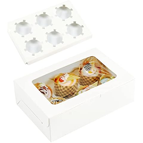 Pack of 10 12/6 Cupcake Boxes, Cupcake Muffin Box with Window Muffin Box with Colourful Ribbon (22 m) (6 Holes) Cover