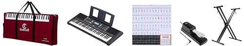Image of YAMAHA PSR-E373 61-Keys Keyboard & Adaptor with Padded Bag + Piano Stand + Sustain Pedal & Piano Key Note Stickers