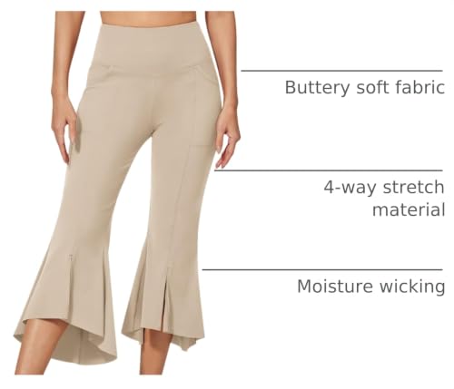 Image of G4Free Capri Pants for Women Stretch Yoga Dress Pants with Pockets Ruffle Bell Bottom Athletic Work Leggings