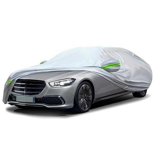 Image of Sedan Car Cover, 6-Layer All-Weather Waterproof, Heavy Outdoor Car Cover, Universal in All Seasons, Snow Protection, Acid Rainproof, Sunscreen, Universally Fit to Sedan (206 inch-216 inch)- Silvery