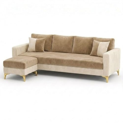 Image of Classiq Rich 5 Seater L Shape Sofa Set with Movable Ottoman | Flexible Layout | Spacious Soft Touch Seating | Designer Sofa for Living Room (Beige-Cream)
