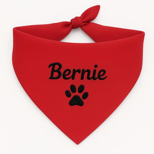 Personalisiert Hunde Bandana, Verstellbare Hunde Dreiecks Halstuch, Wunschname, Gestickt Name des Hundes, Baumwolle Kopftücher Hundehalstuch Dreieckstuch (L, rot)