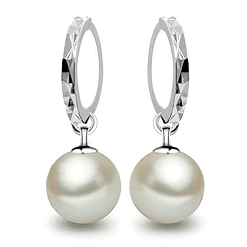 Boucles d'oreilles cercle perles d'eau fraîche argentées pour dames