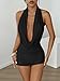 Floerns Women's Draped Deep V Neck Halter Dress Sleeveless Night Club Bodycon Mini Dresses Black Small
