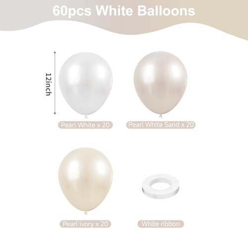 Image of KBZVNAF Pearl White Latex Balloons Kit - 60 Pack 12 inch Pearl White, Pearl Sand White, Ivory Party Balloons for Birthday, Baby Shower, Wedding, Engagement, Bachelorette Party Decorations