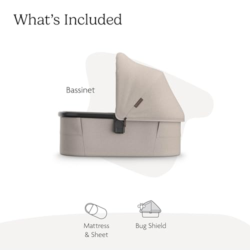 Image of UPPAbaby Bassinet V3 - Compatible with Vista, Cruz, Ridge Strollers - Overnight Sleep Solution - Mattress, Sheet and Bug Shield Included - Ada (Sandstone Melange /Carbon Frame)