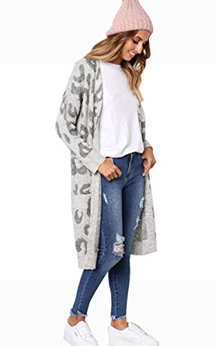 image for Angashion Women's Long Sleeves Leopard Print Knitting Cardigan Open Fr