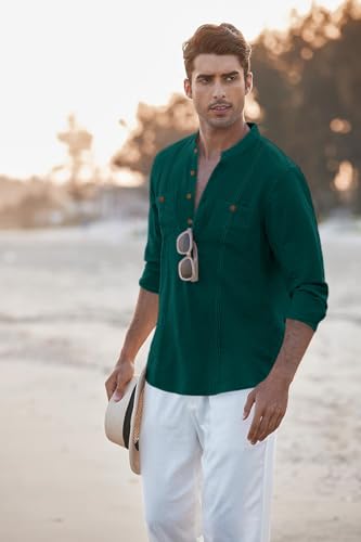 Image of Macsivo Cotton Blend Solid Casual Short Kurta for Men Long Sleeve Mandarin Collar Stylish Shirt Kurta for Men