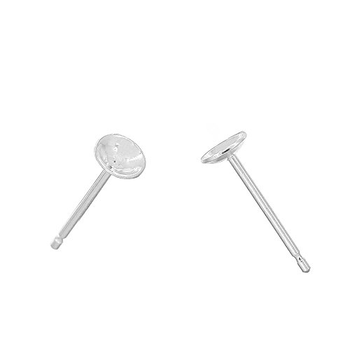 4 Pairs Sterling Silver Stud Post Earring With Glue On 4Mm Pearl/Bead Cup #TOP6