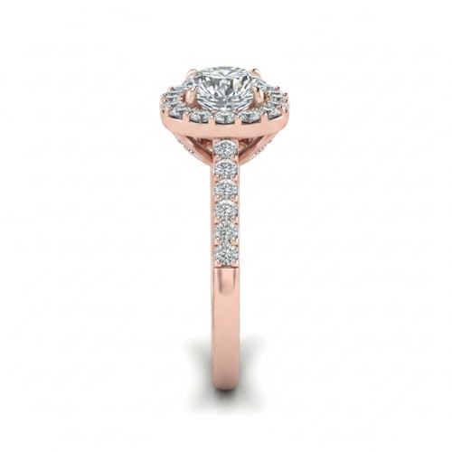 Image of Choose Your Gemstone Round Diamond CZ Square Halo Ring Rose Gold Plated Round Shape Petite Engagement Rings Matching Jewelry Wedding Jewelry Easy to Wear Gifts US Size 4 to 12