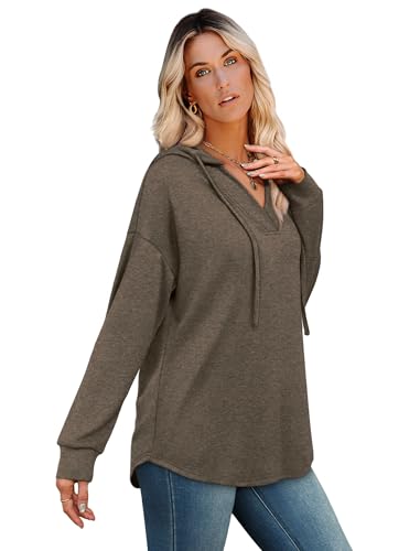 Image of Sampeel Hoodies for Women Trendy Fall Fashion 2025 V Neck Oversized Sweatshirt Plus Size Tops Clothes