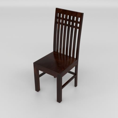 Image of Solid Sheesham Wood Dining Chair Set of 4 | Premium Wooden Dining Chairs | Elegant Vertical Slatted High Backrest | Heavy Duty Dining Table Chairs for Home, Kitchen & Dining Room