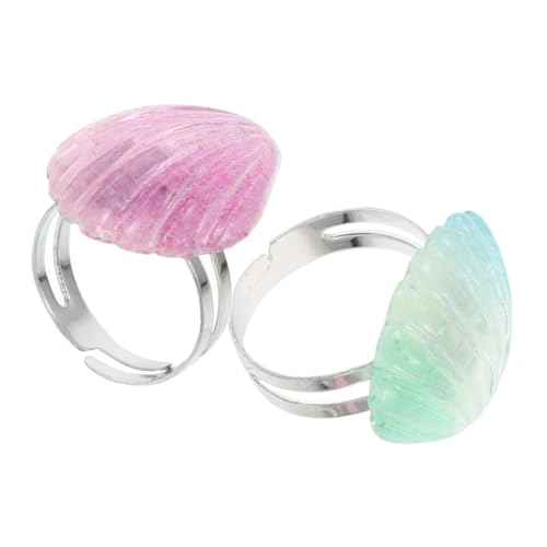 Totority 2pcs Little Girls Shell Ring Ocean Themed Jewelry Beach Party Accessories Toddler Sea Rings for Birthday Decorations