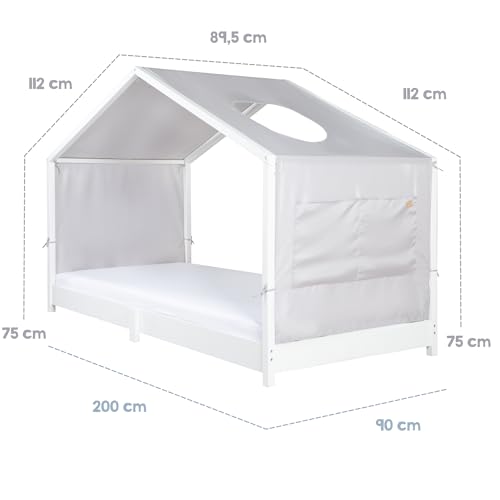 Housse de lit cabane 90x200 roba gris clair avec fenetre et poches