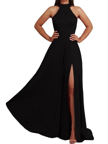 Vestido Longo De Festa, Com Fenda (BR, Alfa, G, Regular, Regular, Preto)