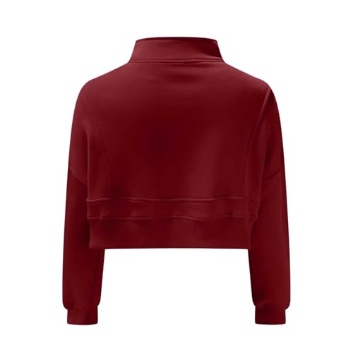 Half Zip Pullover Women Cropped Solid Casual Sweatshirt Y2k Long Sleeve Thumb Hole Hoodies Teen Girls Going out Tops4