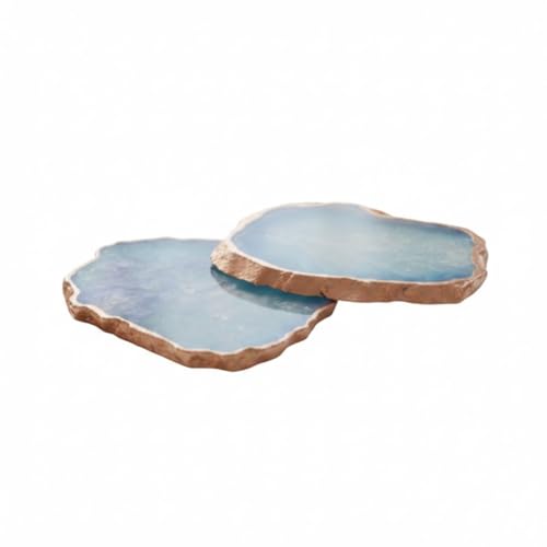 Image of Pack of 2 Agate Stone Rose Gold Plated Coaster | Tea Coaster for Dining Table | Coasters for Cups Set | Dining Table Decorative Item for Table | Vintage Handmade Coasters | Blue