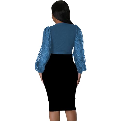 Image of BOGURST Semi Formal Church Dresses for Women Bishop Sleeve Sexy V Neck Bodycon Midi Dresses