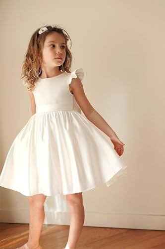 Satin Pearls Flower Girl Dress for Wedding Kids Round Neck Princess Pageant Guest Bowknot Prom Ball Gowns Tutu Dress4