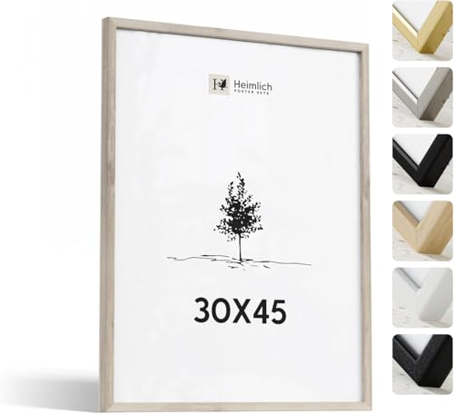 Heimlich - Bilderrahmen - 30x45 cm Eichenholz - Kleiner Posterrahmen mit Folienabdeckung - Nur zur Wandmontage