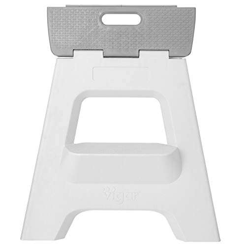 Vigar Compact Foldable 2-Step Stool, 16 inches, Lightweight, 330-pound Capacity Non-Slip Folding Step Stool for Kids and Adults, Gray