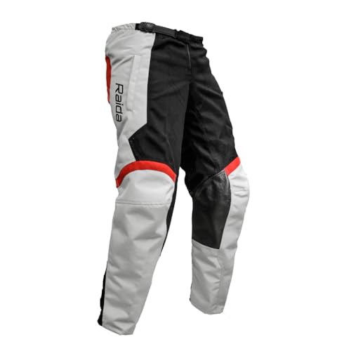 Image of Raida Men Trailcraft Off-Road Mid Rise Slim Pants | MX & Trail Ride | Lightweight | Abrasion-Resitant Fabric | Heat Sheild Panel | (XXXL, Grey /Red)