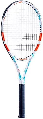 Babolat Evoke 102 Women's Strung Tennis Racquet, Blue/White/Orange (4 3/8" Grip)