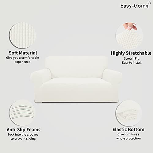 Image of Easy-Going Stretch Loveseat Slipcover 1-Piece Sofa Cover Furniture Protector Couch Soft with Elastic Bottom for Kids Polyester Spandex Jacquard Fabric Small Checks (Loveseat, Cream)