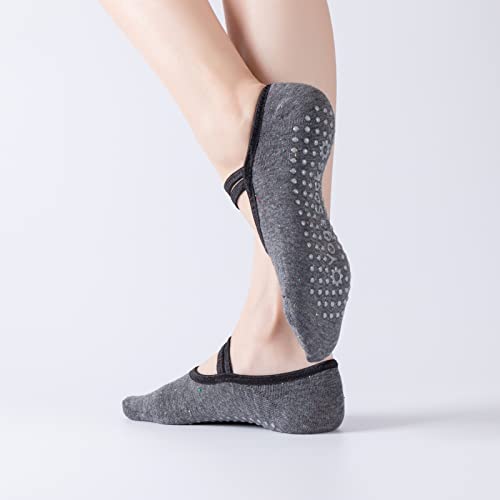 Image of Yoga Pilates Socks with Grips Band for Women Non Slip Cushioned Low Cut Socks for Dance Barre Ballet