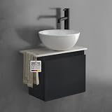 Alpenberger Aufsatzwaschbecken mit Unterschrank Klein, Badmöbel Set Schwarz für Bad & Gäste-WC, kleines rundes Waschbecken mit Waschbeckenunterschrank, Einzelschrank