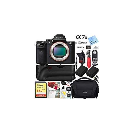 Sony Alpha a7II Mirrorless Interchangeable Lens Camera Body Bundle with 64GB Memory Card, Battery Grip, Flash, Camera Bag, Paintshop Pro 2018, Dual Batteries and Accessories (9 Items)