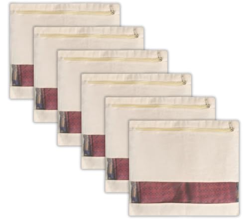 Image of Cotton Saree Cover Bags with Zipper, Saree Storage Organizer for Wardrobe, Dust Proof Garment Storage Covers for Sarees, Dresses & Ethnic Wear (SAREE COVER PACK OF 6)