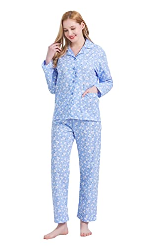 Image of GLOBAL Women Cotton Pajamas Long Sleeve PJs Button Down Sleepwear S-3XL