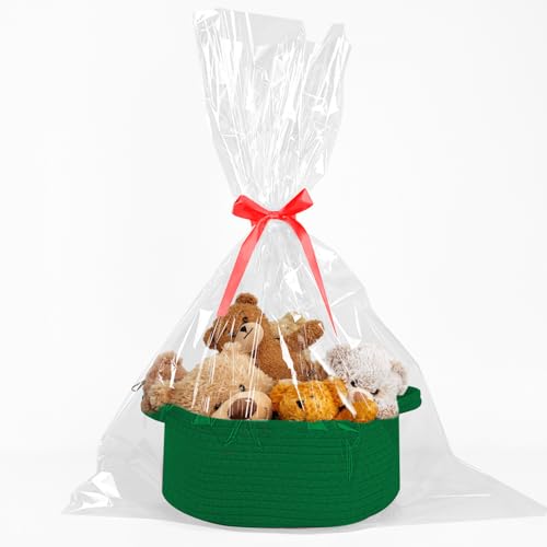 Image of Gift Basket with Gift Bag & Ribbon- Small Woven Baskets for Gifts Empty, Rope Easter Basket with Handle Decorative Storage for Baby Showers, Toys & More, 12 inchX 8 inch X 5 inch