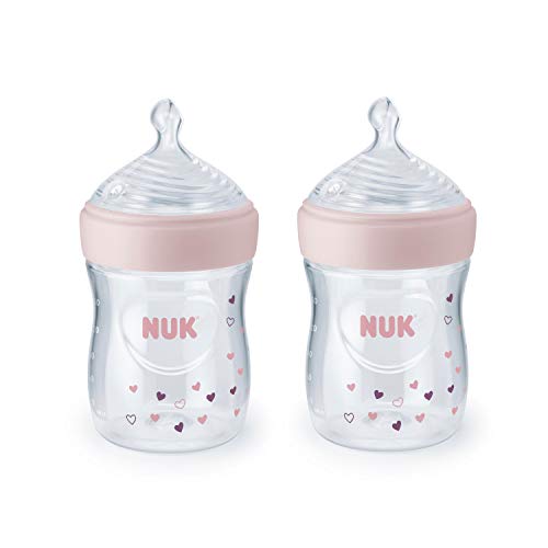 Image of NUK Simply Natural Baby Bottle with SafeTemp, 5 oz, 2 Pack, Pink Hearts