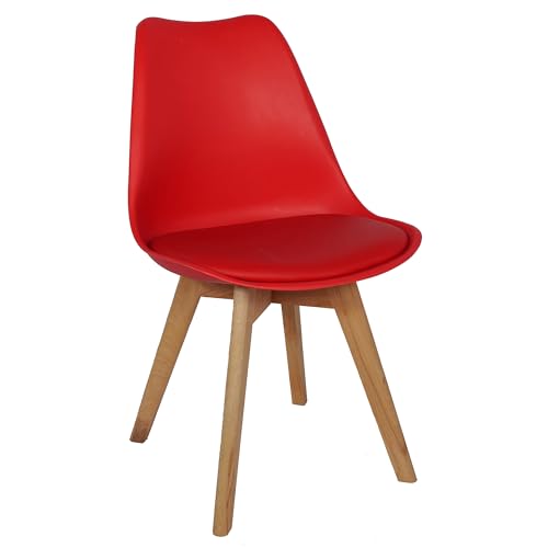 Image of Creative Modern Plastic Padded Solid Wood Legs Soft Fabric Seat Dining Chair for Cafeteria, Side, Restaurant, Bar Chair in Black & Red Fabric Color, Standard (Pack of 1) (Red)