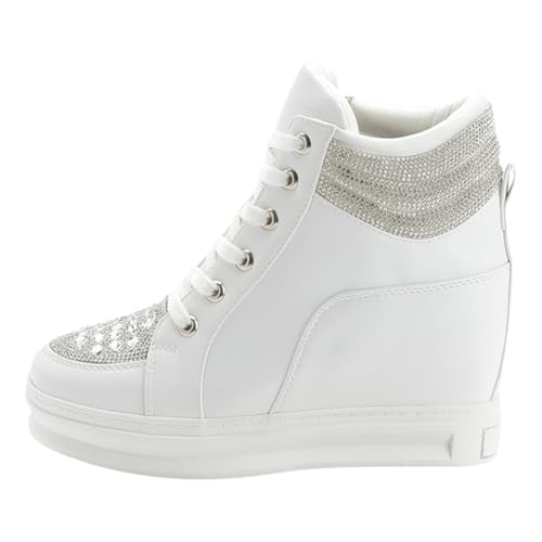 Viaoragiosa Zapatillas De Deporte Alta TalóN Plataforma,Zapatillas De CuñA con Cordones,Antideslizante,Suelas De Goma,para Adelgazar,Caminar,Casual,Deportivo,Footing,Fitness,AtléTico