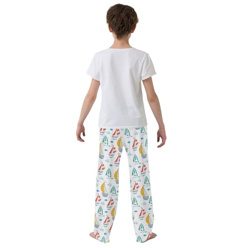 ZZXXB Colorful Sailboat Print Boys Long Pants Soft Trousers Elastic Waist Kids Lounge Bottoms with Pockets S-XL3