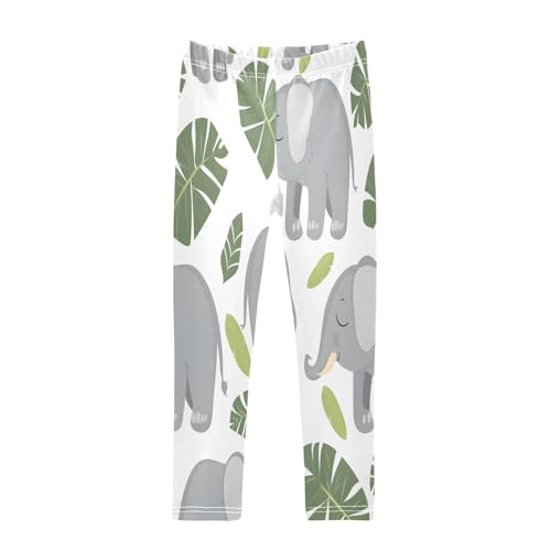 Bolaz Toddler Girls Leggings Printed Yoga Pants Leggings Leave Grey Elephant for Kids
