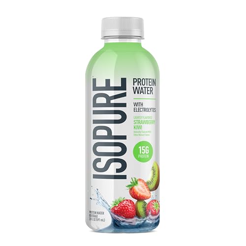 Image of Isopure Clear Protein Water with Electrolytes, 15g Whey Protein Isolate, Zero Sugar, Strawberry Kiwi, 20 fl oz (1 Count)