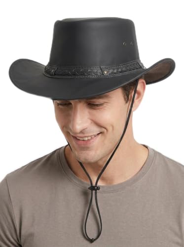 Image of HADZAM Showerproof Outback hat Also Worn as Leather Cowboy hat, Australian Hats for Men & Women