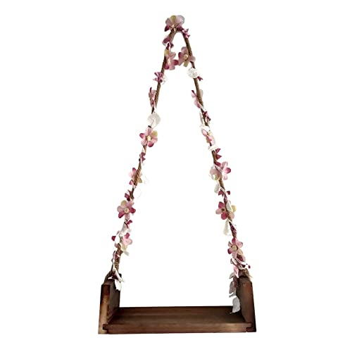 Wooden Swing Seat for Newborn Photography with Flower Ropes Baby Photo Shoot Prop Coffee Color