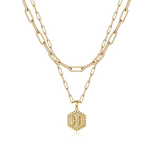 Collier en or 14 carats avec lettre initiale et chaîne trombone pour femme