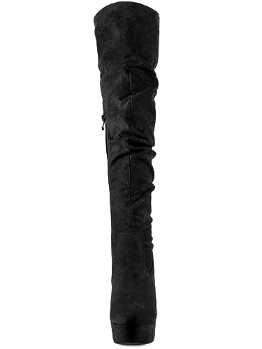 Allegra K Women's Platform Round Toe Zipper Slouch Heel Over the Knee Thigh High Boots3