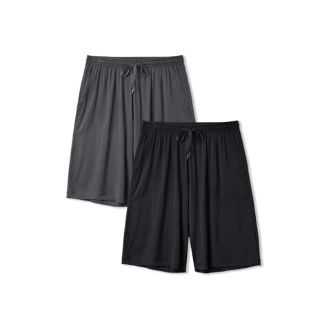 DAVID ARCHY Mens Pajama Shorts Bamboo Rayon Sleep Shorts Soft Comfy Breathable Lounge Pants with Pockets 2 Pack (M, Black/Dark Gray) Cover