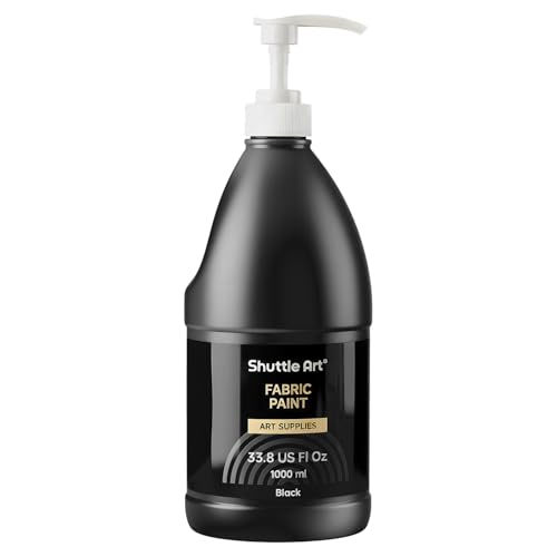 Shuttle Art Black Fabric Paint, 33.8 oz(1000 ml) Large Bottle with Pump, Permanent Fabric Paint for Furniture, Sofa, Cushions, Clothes, Soft Non-Toxic Textile Paint for Color Changing, Renew