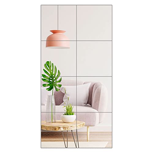 Full Length Mirror Tiles Self Adhesive (Glass, 12''X12''X 8Pcs), Square Mirrors For Wall , Frameless Mirror Full Length - Home Gym Mirror, Shatter Resistant Wall Mounted Mirror, 12X12 Mirror Squares #TOP9