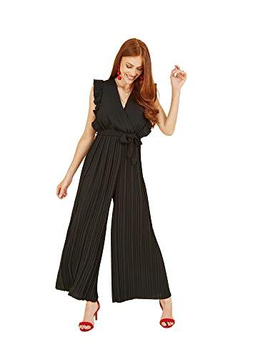 Mela London Mela Black Pleated Wrap Jumpsuit with Frill Detail Black M