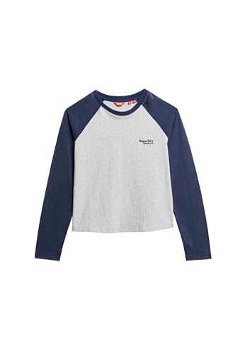 Superdry Damen Essential Baseballoberteil mit Langen Ärmeln und Logo Kräftiges Marineblau/Gletschergrau Meliert 40