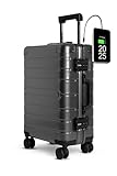 TOKYOTO Maleta de Cabina de Aluminio Puro Equipaje de Mano 55x35x20 Trolley de Viaje Aceptado en Cabina de Diseño Rígida Luggage (Silver Nagano, Maleta + Cargador)